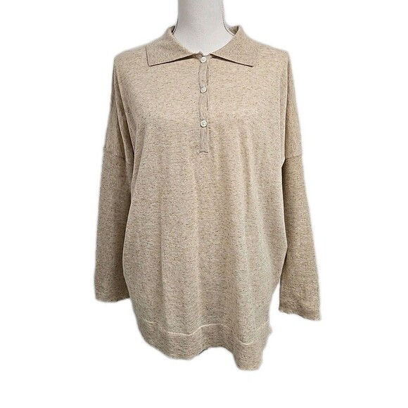 Tuckernuck Casual Polo Long Sleeve Shirt Sweater Linen Blend Beige Size XL/XXL - Picture 1 of 10